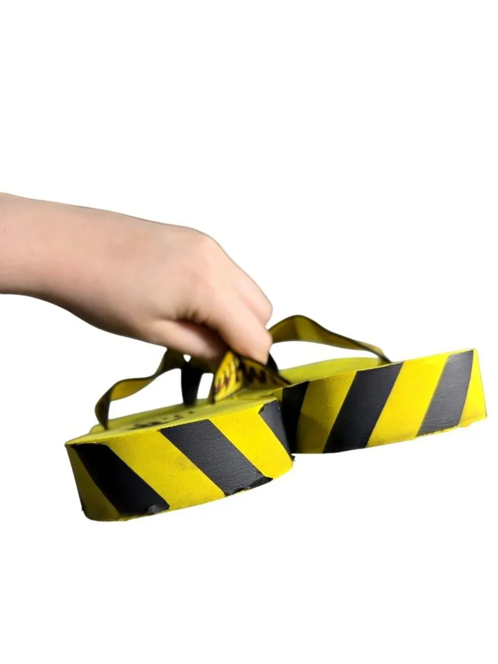 Off White Yellow Black Industrial Logo Caution Flip Flops Sz Mens 9